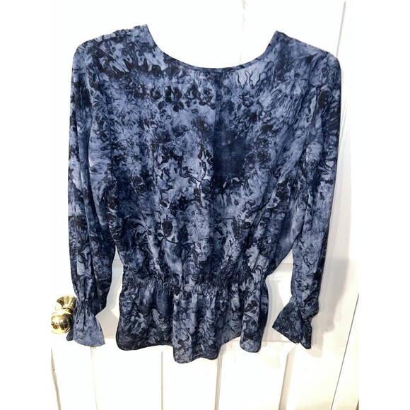 Counterparts Blouse Womens XL Blue Marbled Elastic Waist Top Split Neck Fairy - Picture 6 of 7